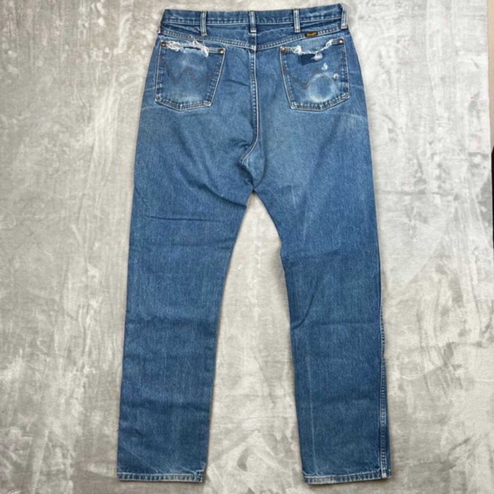 Wrangler Mens‎ Denim Jeans Distressed Blue Straight Leg Size 36x34